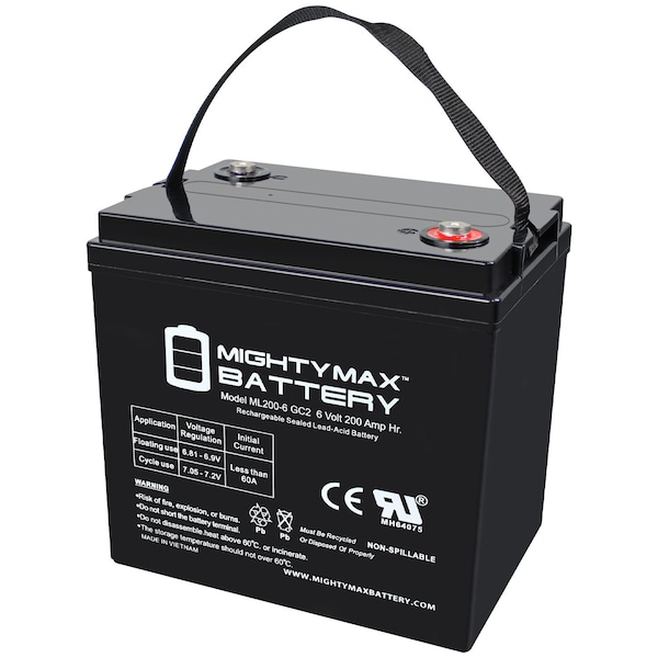 Mighty Max Battery ML200-6GC2 - 6 Volt 200 AH Internal Thread INT Terminal Rechargeable SLA AGM Battery for Golf Cart MAX3971249